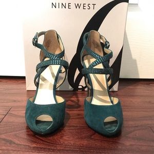Nine west blue-green suede heels.